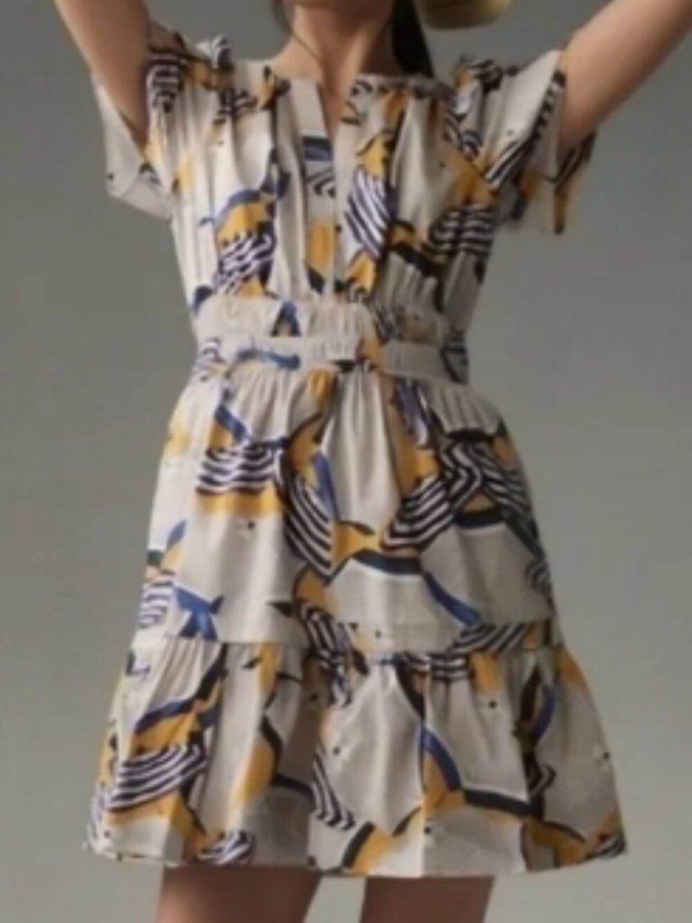 ✨ Anthropologie "The Somerset" Yellow & Blue Umbrella Mini Dress Size L ✨